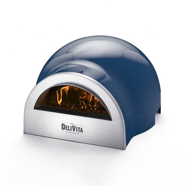 Delivita pizzaoven blauw | Deze pizzaoven is houtgestookt en weegt maar 30kg. De perfecte oven voor buiten in de tuin of binnen in huis.